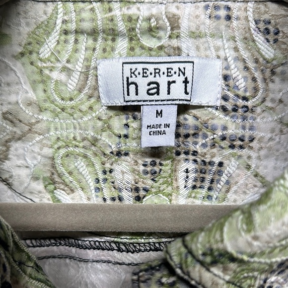 KEREN hart Green Jean Jacket with Artistic Botanical Print - Picture 2 of 13
